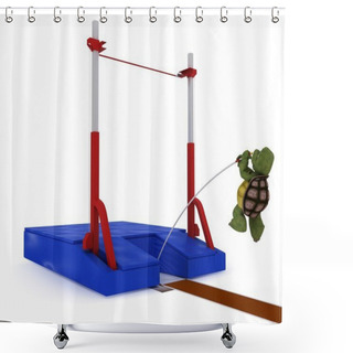 Personality  Tortoise Competing In Pole Vault Shower Curtains