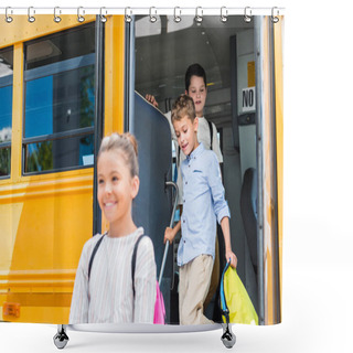 Personality  Adorable Scholars Going Out Of School Bus Shower Curtains