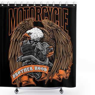 Personality  Eagle With Motorcycle Engine Vintage Vector Illustration Shower Curtains