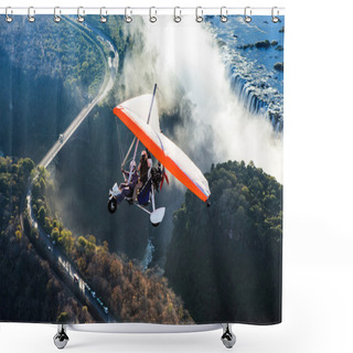 Personality  Flyings On Hang Glider Under Victoria Falls Shower Curtains