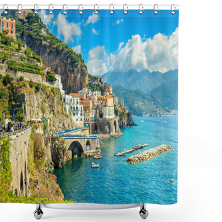 Personality  Panoramic View Of Amalfi And Harbor,Italy,Europe Shower Curtains