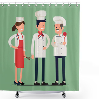 Personality  Restaurant Chef Kook With Assistants Shower Curtains