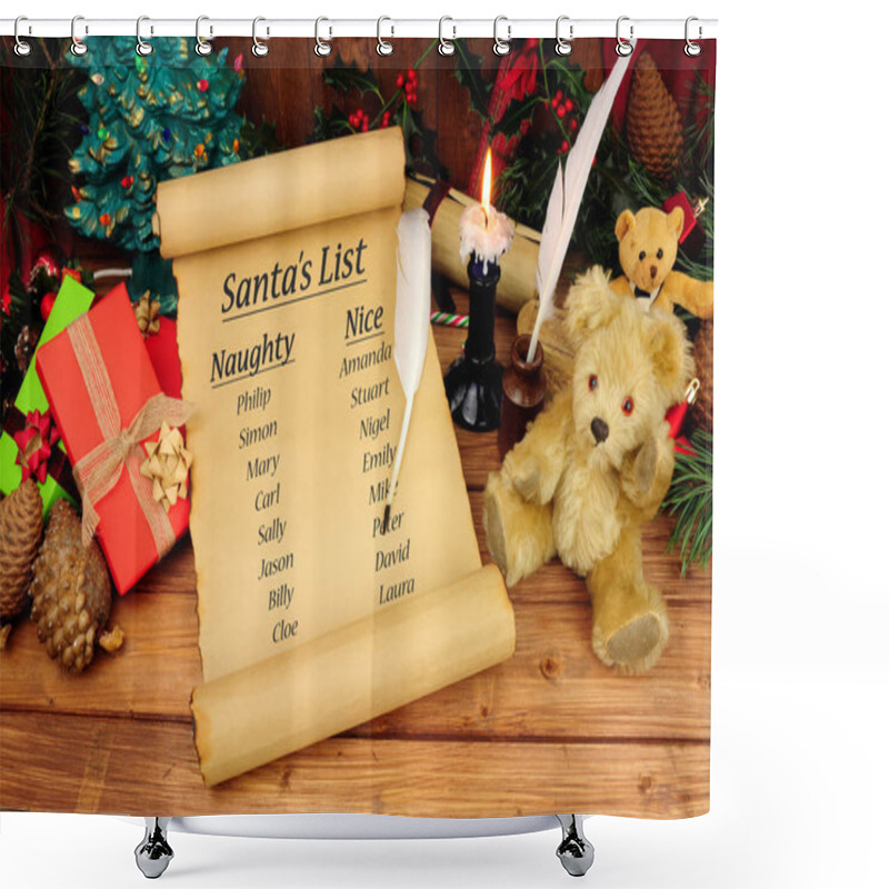 Personality  Santa's Naughty And Nice List On An Old Paper Scroll With A Festive Background Shower Curtains