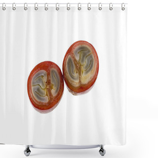 Personality  Cross-section Of A Real Coffee Cherry Clearly Showing Its Different Elements Such As The Skin, Pulp, Mucilage, Parchment, Silver Skin And Bean. Shower Curtains