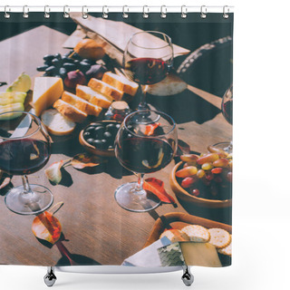 Personality  Red Wine With Various Snacks Shower Curtains