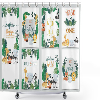 Personality  Collection Of Safari Background Set With Giraffe,zebra,fox,lion. Shower Curtains