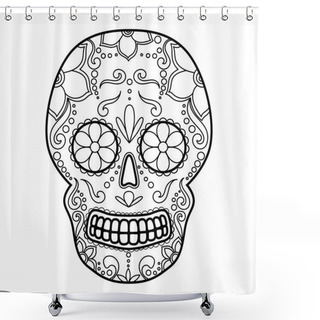 Personality  Day Of The Dead Colorful Skull With Floral Ornament. Mexican Sugar Skull. Vector Illustration Shower Curtains