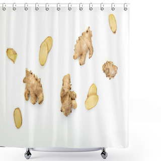 Personality  Fresh Ginger Root Spice Or Rhizome Isolated On White Background Shower Curtains