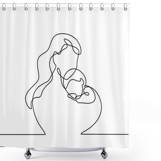 Personality  Simple Line Art Of A Mother Holding Her Baby Shower Curtains