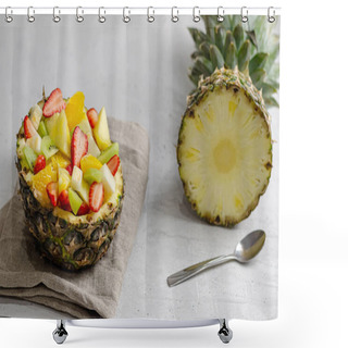 Personality  Fruit Salad In Pineapple With Different Fruits Shower Curtains