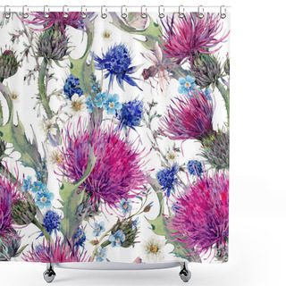 Personality  Summer Watercolor Seamless Floral Pattern With Wild Flowers Shower Curtains