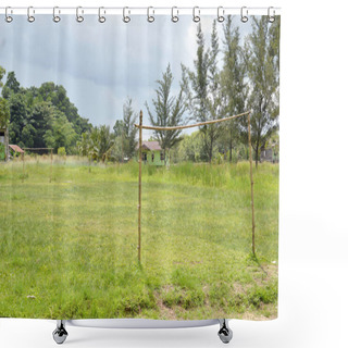 Personality  Wooden Soccer Of Goal In The Countryside Shower Curtains