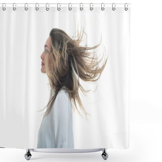 Personality  Woman With The Waving Hair On A White Background  Shower Curtains