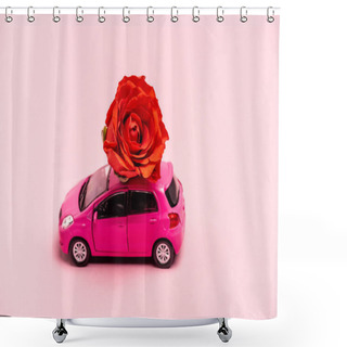 Personality  Toy Car And Red Rose On Pink Background Shower Curtains