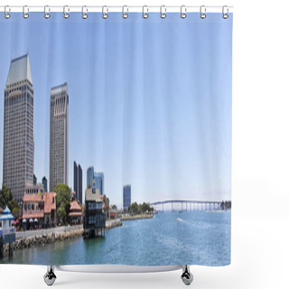 Personality  A Seaport Village Panorama On A Sunny Day Shower Curtains