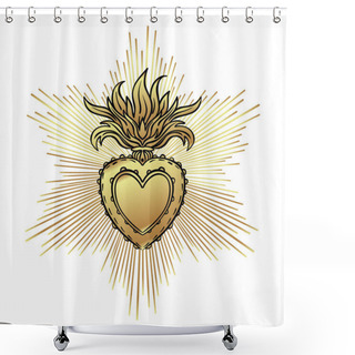 Personality  Sacred Heart Of Jesus With Rays. Vector Illustration Black Isola Shower Curtains