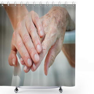 Personality  Young And Old Hand On A Backrest Shower Curtains