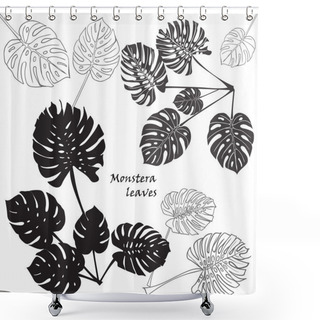 Personality  Silhouette Tropical Monstera Leaves. Black Isolated On White Background. Shower Curtains