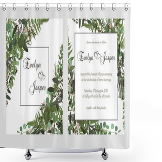 Personality  Set For Wedding Invitation, Greeting Card, Save Date, Banner. Fern Leaf, Boxwood, Brunia And Eucalyptus. Square, Round On White Background. Vector Elegant Watercolor Rustic, Templat Shower Curtains