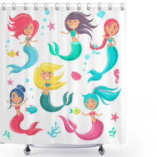 Personality  Beautiful Mermaids Icon Vector Illustration Shower Curtains