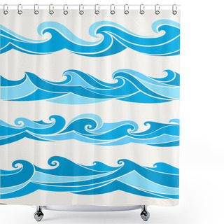 Personality  Set Of Seamless Patterns With Stylized Waves Blue Shades Shower Curtains