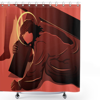 Personality  Seventh Station, Jesus Jesus Falls For The Second Time Shower Curtains