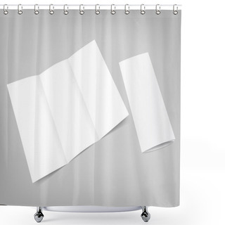 Personality  Vector Blank Tri Fold Flyer With Cover On Gray Background Shower Curtains