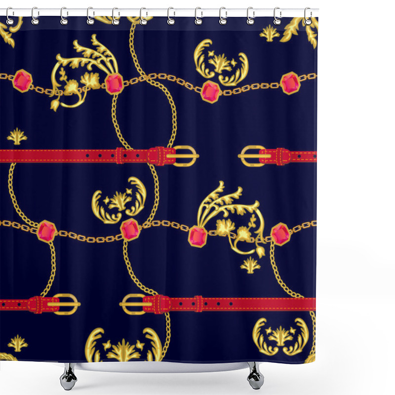 Personality  Print With Golden Chains And Damask Elements. Shower Curtains
