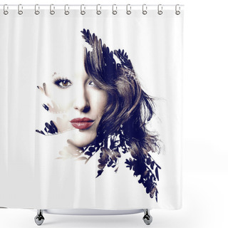 Personality  Double Exposure Of Beautiful Caucasian Woman  Shower Curtains