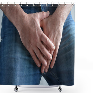 Personality  Man Hands Covering His Painful Crotch Shower Curtains