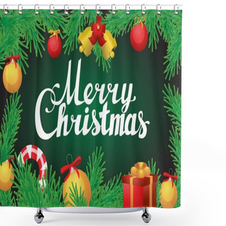 Personality  Merry Christmas Hand Lettering Caligraphy Horisontal Postcard Shower Curtains