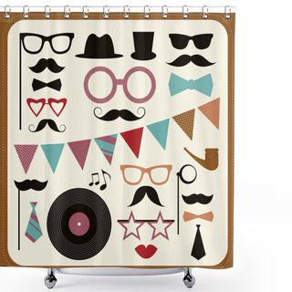 Personality  Set Of Retro Party Elements. Shower Curtains
