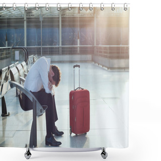 Personality  Man Waiting For Departure Of His Flight Shower Curtains