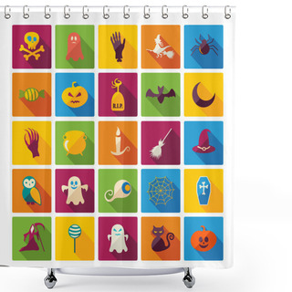 Personality  Halloween Symbols Collection. Flat Icons. Horrendous Holiday Shower Curtains