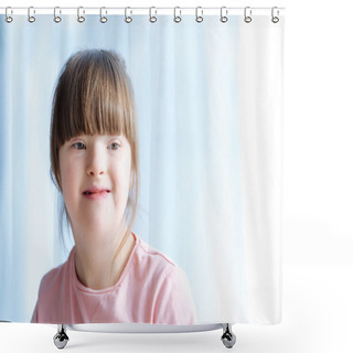Personality  Portrait Of Cute Kid With Down Syndrome Shower Curtains