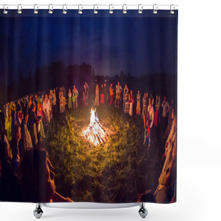 Personality  People Celebrate The Holiday And Russian Dance In A Circle Around  Sacred Fire Shower Curtains