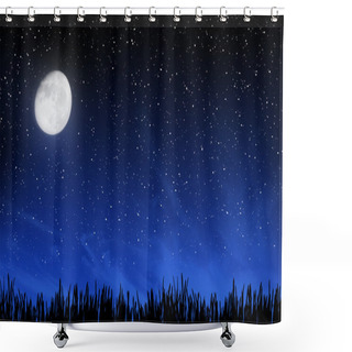 Personality  Deep Night Sky With Many Stars And Grass Shower Curtains