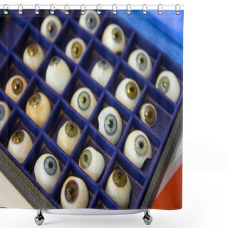 Personality  Prosthetic Eyes With Pupils Of Different Colors On The Stand. Medicine Shower Curtains