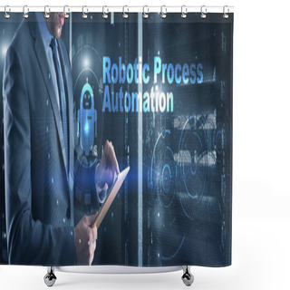 Personality  RPA Robotic Process Automation. Technology Concept On Virtual Screen. Ai Algorithm Analyze Business. Shower Curtains