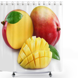 Personality  Mango With Section On A White Background Shower Curtains
