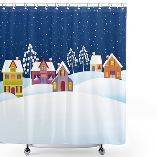 Personality  Winter Background With Cartoon Houses Shower Curtains