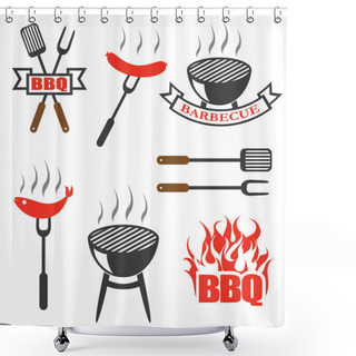 Personality  BBQ, Set Icons, Logos,badges, Labels Shower Curtains