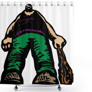 Personality  Woodcut Illustration Of Giant Shower Curtains