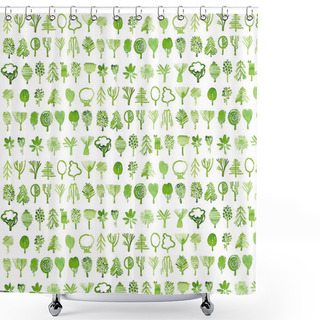 Personality  Seamlss Pattern Of Watercolor Primitive Trees. Shower Curtains
