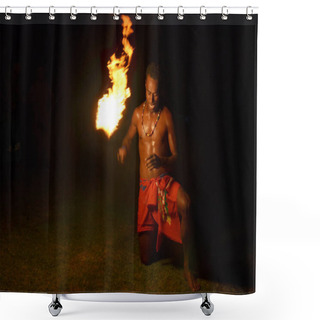 Personality  Indigenous Fijian Man Holds A Torch During A Fire Dance Shower Curtains