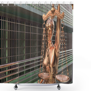 Personality  Prison Bars And Lady Of Justice 3d Rendering Shower Curtains