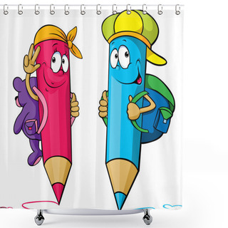 Personality  Colored Pencils Cartoon With School Bags On Their Backs Shower Curtains