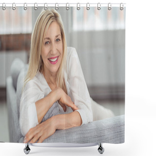 Personality  Happy Adult Woman On Couch Shower Curtains