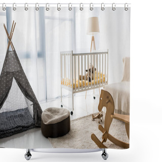 Personality  Modern Interior Design Of Nursery Room With Bean Bag Chair Shower Curtains