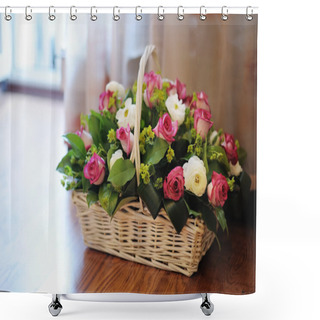 Personality  Bouquet Of Flowers In Basket Shower Curtains